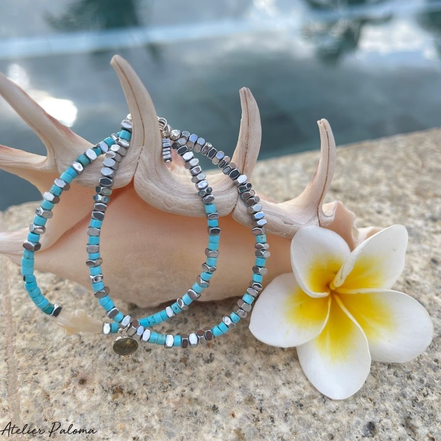 Bracelet double tour "IMANY"turquoise.