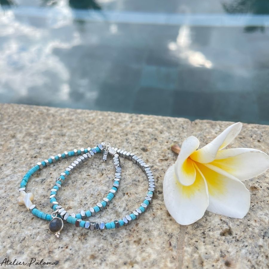 Bracelet double tour "IMANY"turquoise.