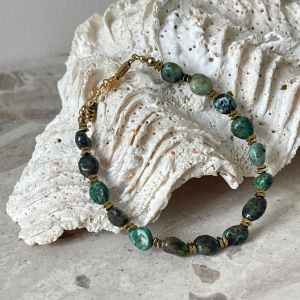 bracelet turquoise et hématite pierres naturelles bijou artisanal vert fermoir gold filled