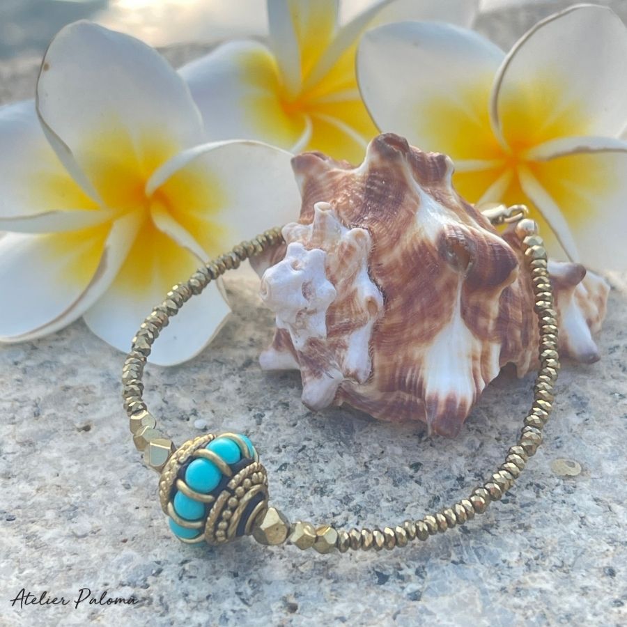 Bracelet "INDIANA"doré et turquoise