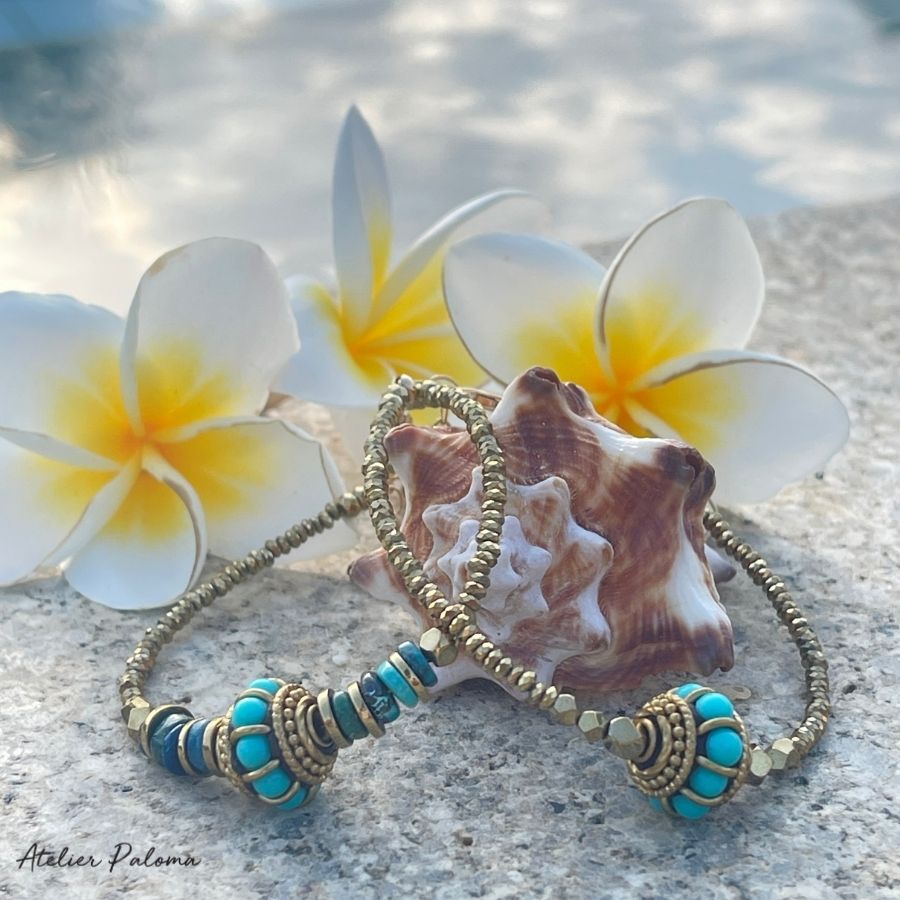 Bracelet "INDIANA"doré et turquoise