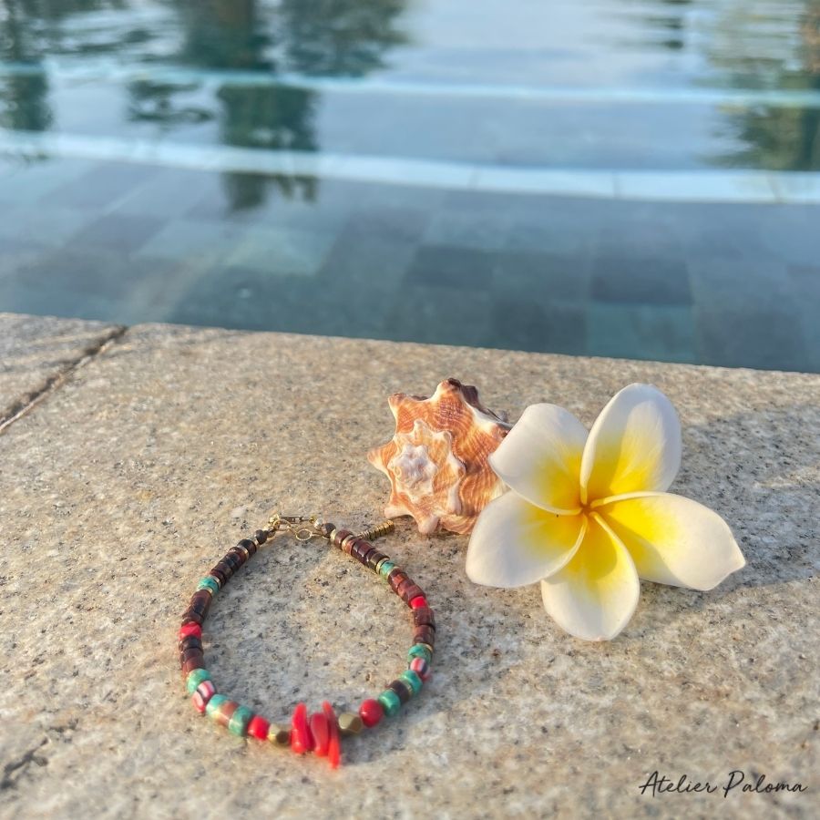 Bracelet "ADAMA" rouge et turquoise