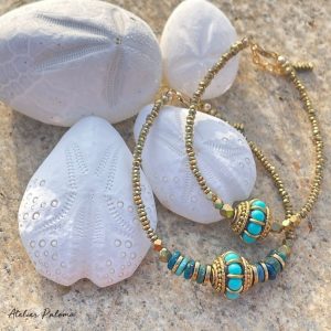 Bracelet "INDIANA"doré et turquoise
