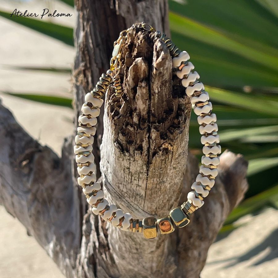 Bracelet en rondelles d'howlite crantées