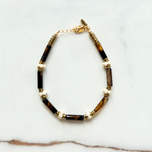 Bracelet "OMANI"marron en agate naturelle, howlite et hématite