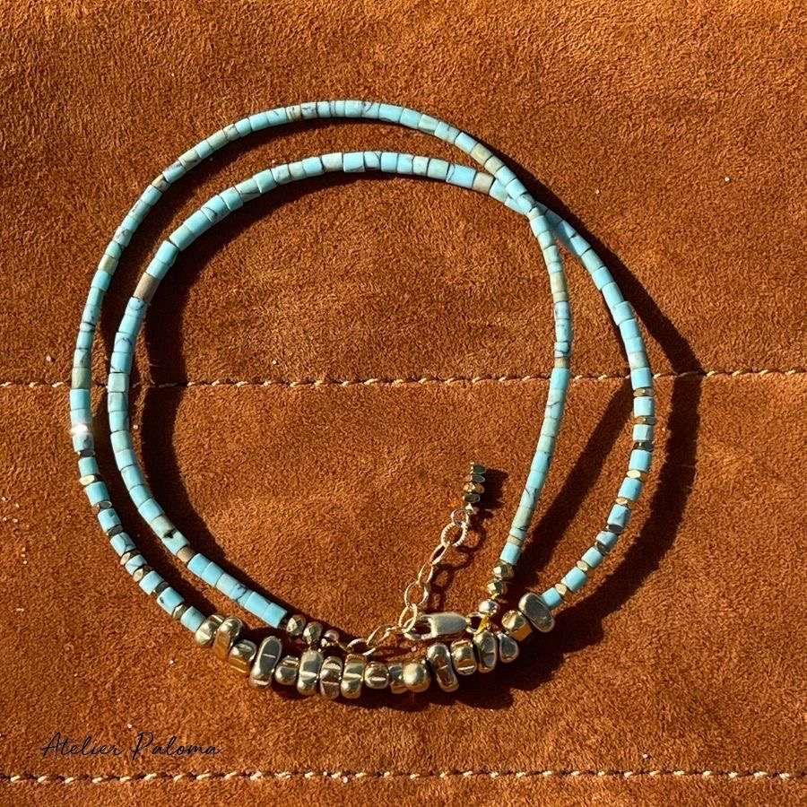 Collier ras de cou turquoise boheme chic