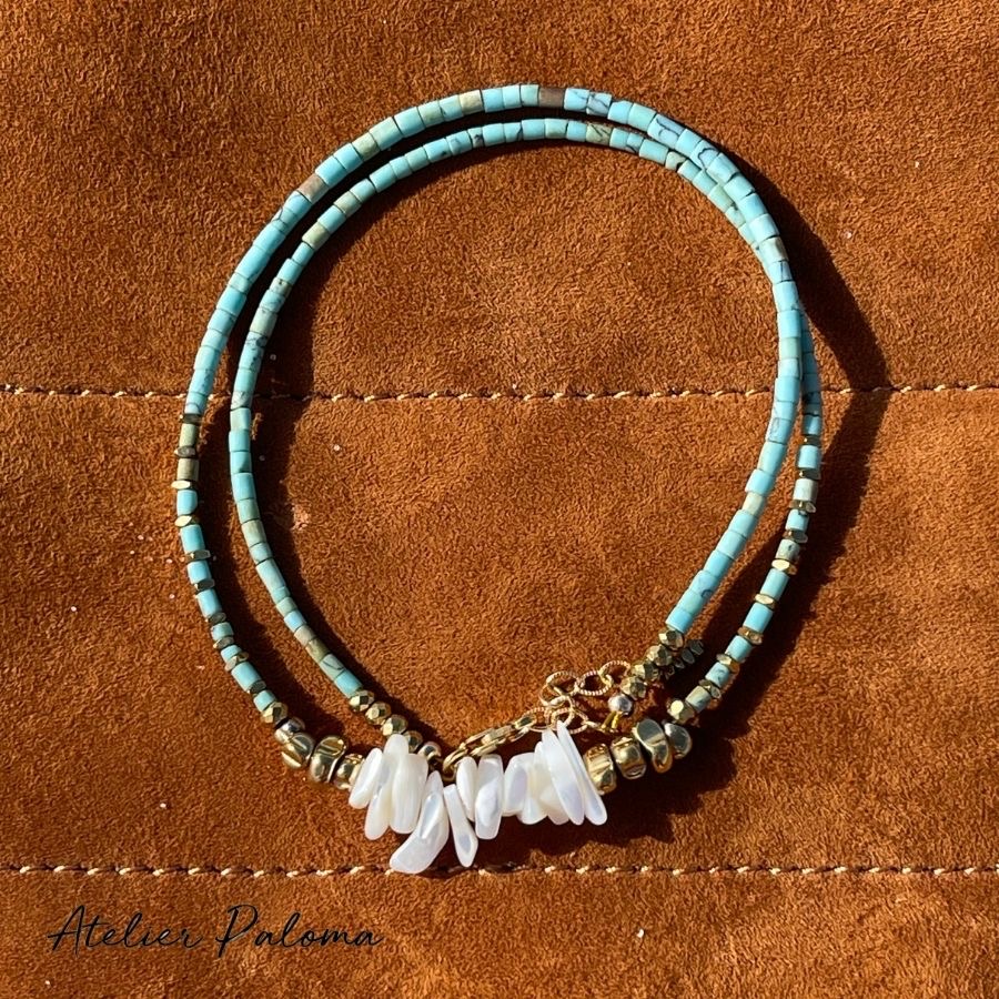 Collier ras de cou turquoise boheme chic
