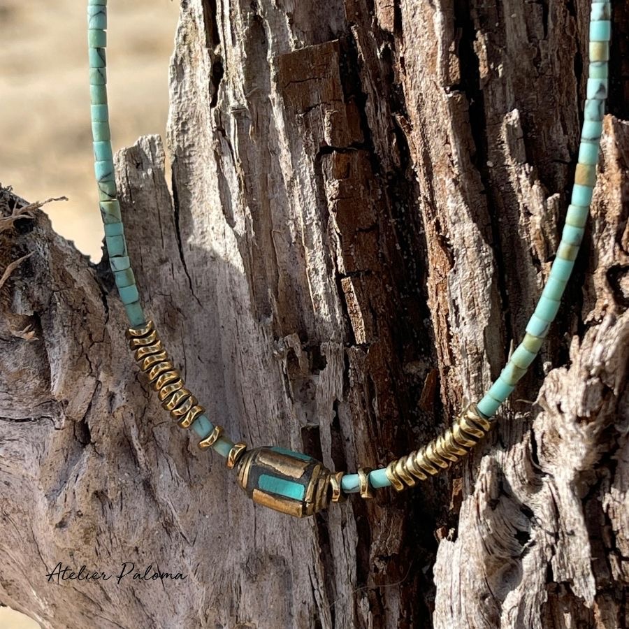 Collier ras de cou turquoise boheme chic