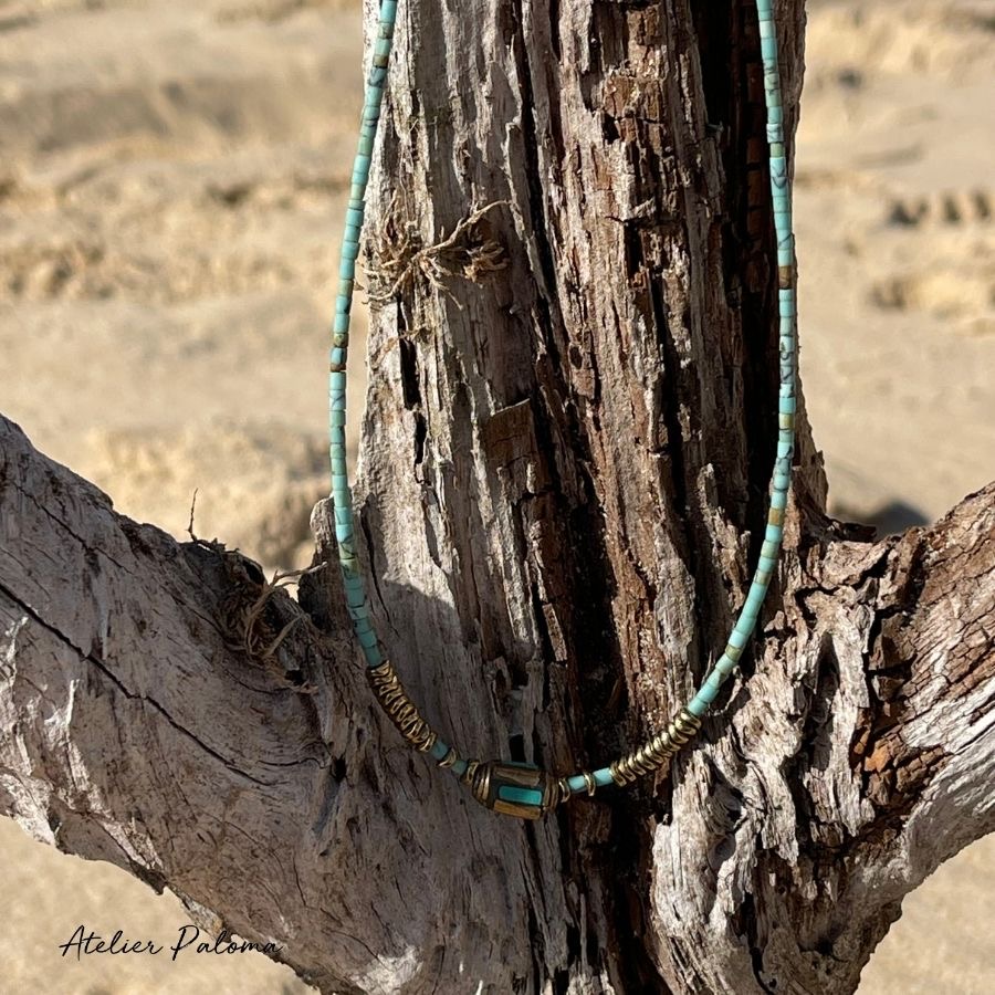 Collier ras de cou turquoise boheme chic