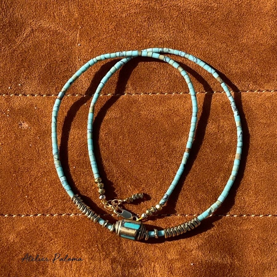 Collier ras de cou turquoise boheme chic