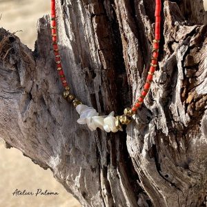 Collier ras de cou rouge boheme chic