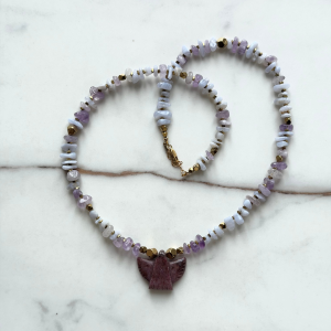 Collier Purple Eagle en améthyste et calcédoine Collier artisanal avec pendentif aigle en rubis