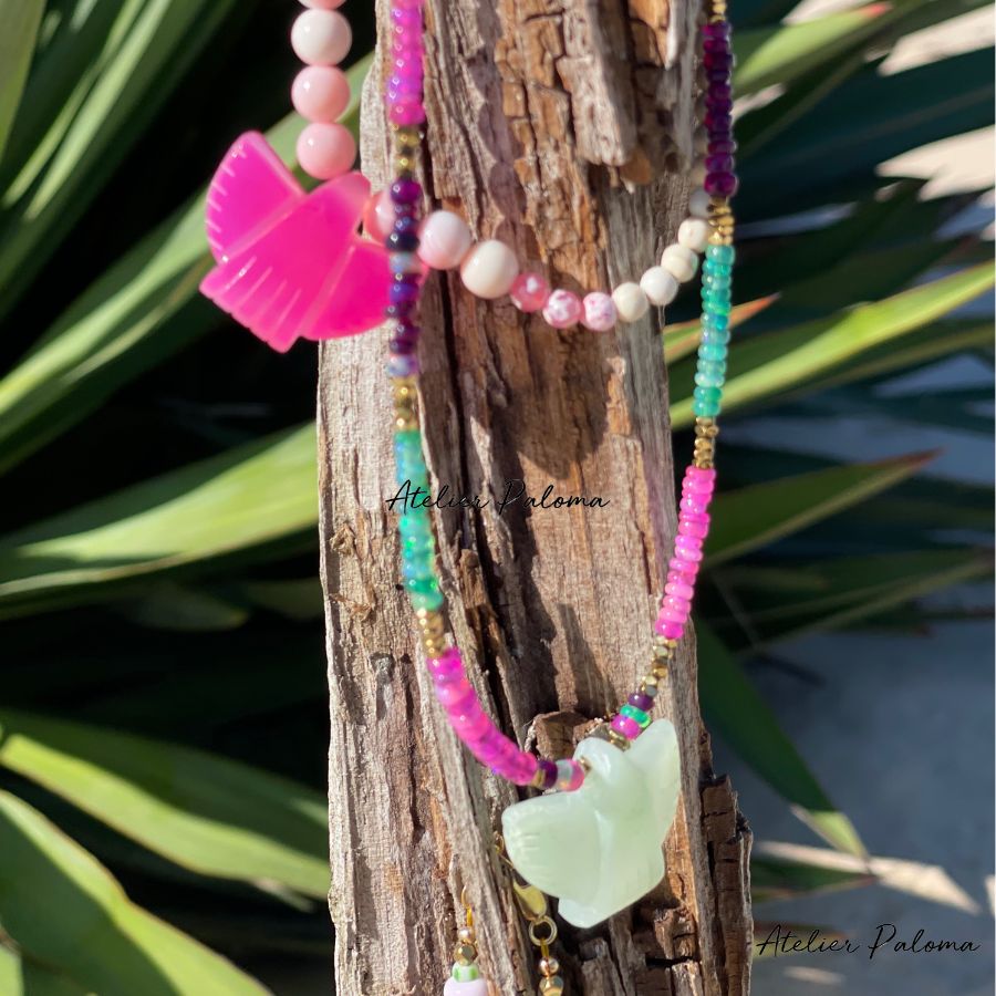 Colliers PINK and GREEN EAGLE .Atelier Paloma