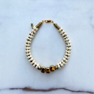 Bracelet bohème "WHITE SNAKE" en rondelles d'howlite crantées e